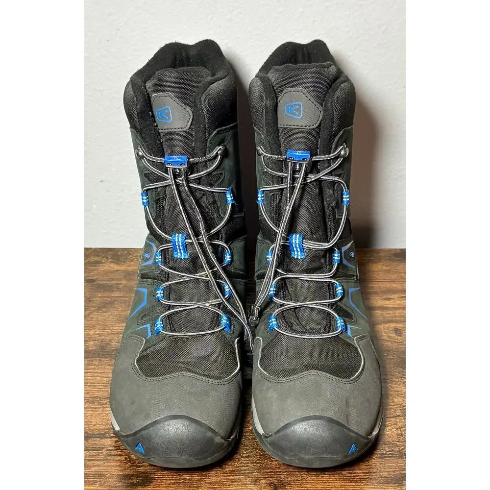 KEEN Big Kids' Levo Winter Waterproof Boots Black/Baleine Blue Sz 7 EUC